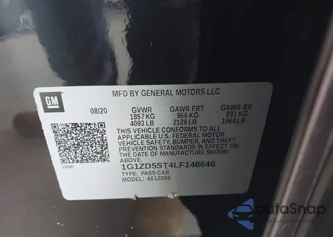 2020 Chevrolet Malibu Fwd Lt z USA, uszkodzony, nr VIN 1G1ZD5ST4LF148646